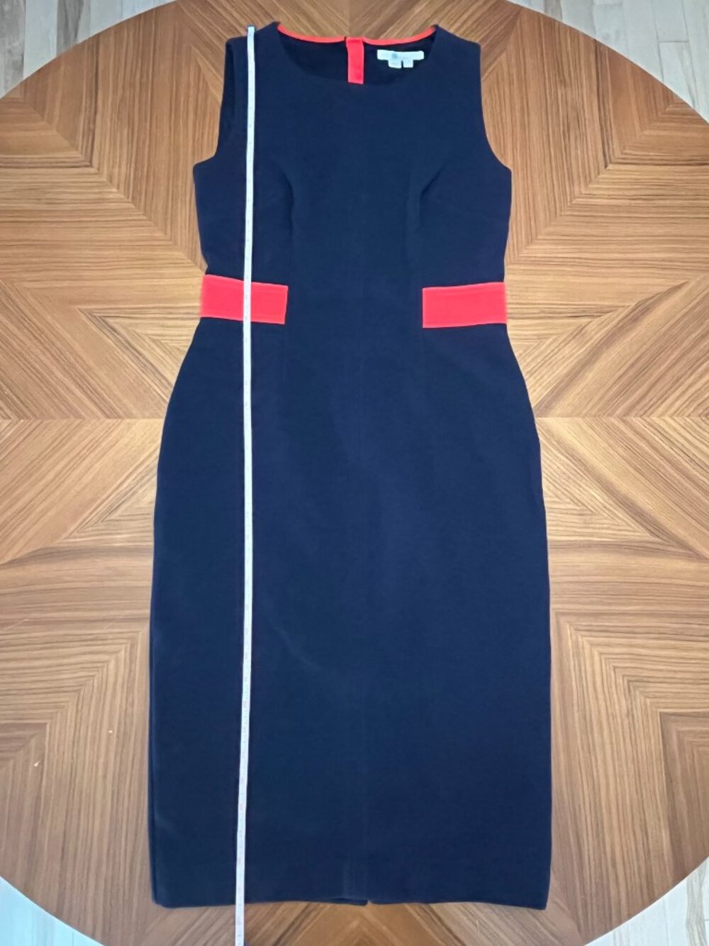 Vintage Y2K Boden Navy Blue & Red Contrast Ponte Sheath Midi Dress, Size 6 - Picture 5 of 13